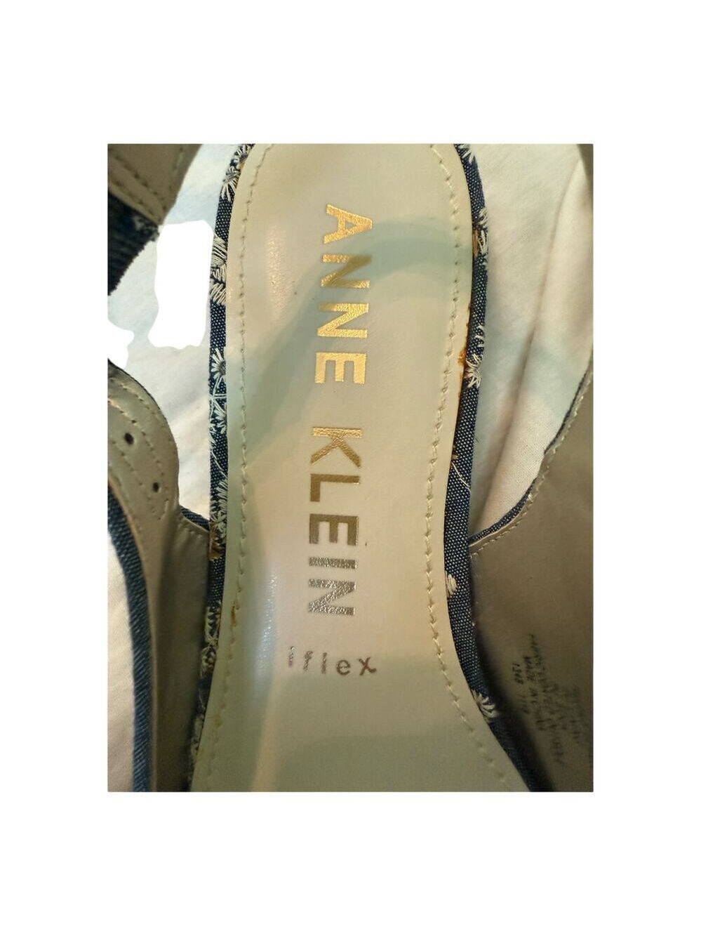 Anne Klein Floral Slingback Flats Pointed Toe Denim Blue Size 8M - Picture 2 of 8